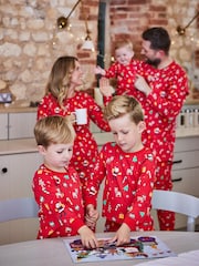 JoJo Maman Bébé Red Kids' Christmas Print Jersey Pyjamas - Image 5 of 11