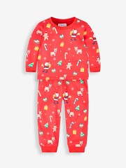 JoJo Maman Bébé Red Kids' Christmas Print Jersey Pyjamas - Image 6 of 11