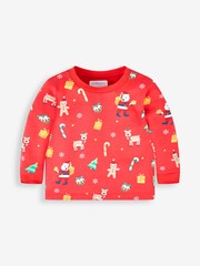JoJo Maman Bébé Red Kids' Christmas Print Jersey Pyjamas - Image 7 of 11