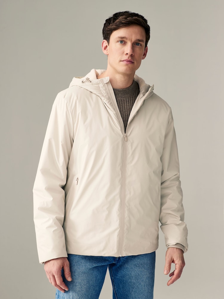 Light Grey Wadded Rubberised Hooded Jacket - Image 1 of 11