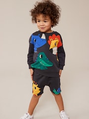 Charcoal Grey Animal Jersey Crew Neck Sweatshirt and Short Set (3mths-7yrs) - Image 1 of 8