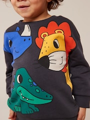 Charcoal Grey Animal Jersey Crew Neck Sweatshirt and Short Set (3mths-7yrs) - Image 5 of 8