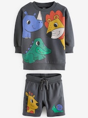 Charcoal Grey Animal Jersey Crew Neck Sweatshirt and Short Set (3mths-7yrs) - Image 6 of 8