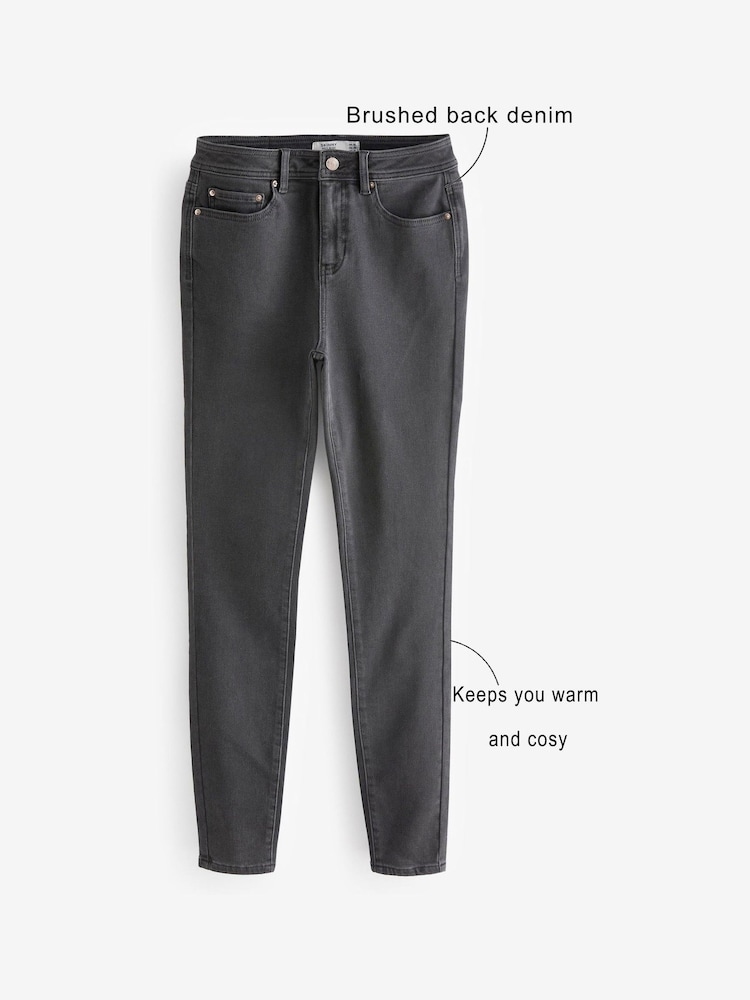 Washed Black Cosy Brushed Skinny Jeans - Image 6 of 11
