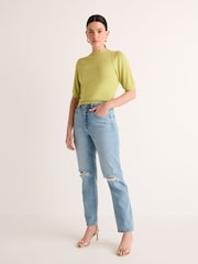 Sage Green Cosy Short Sleeve Crew Neck Jumper - Image 2 of 6