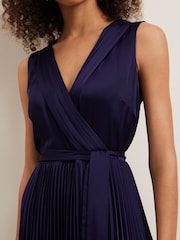 Phase Eight Blue Bonnie Pleat Wrap Satin Maxi Dress - Image 1 of 7
