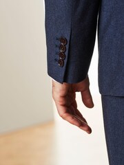 Navy Blue Regular Fit Signature Empire Mills 100% Wool Flannel Suit Jacket - Image 4 of 7
