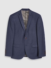 Navy Blue Regular Fit Signature Empire Mills 100% Wool Flannel Suit Jacket - Image 5 of 7