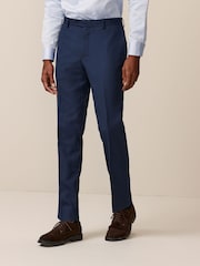 Bright Blue Slim Fit Textured Suit Trousers - Image 1 of 9
