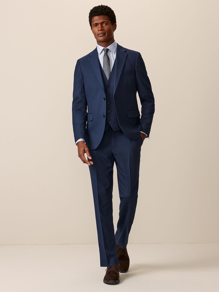 Bright Blue Slim Fit Textured Suit Trousers - Image 2 of 9