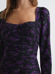 Reiss Hydrangea Berry Giulia Amur Pleated Floral Bodycon Mini Dress - Image 4 of 6