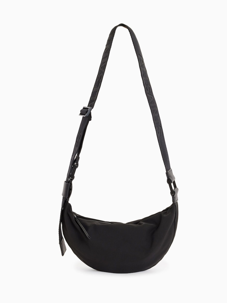 AllSaints Black Half Moon Nylon Cross-Body Bag - Image 1 of 7