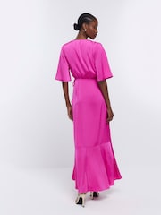 Розовый - Розовое платье для подружки невесты с запахом River Island - Изображение 2 из 5