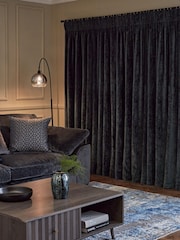 Slate Blue Next Collection Luxe Plush Chenille Pencil Pleat Lined Curtains - Image 2 of 5