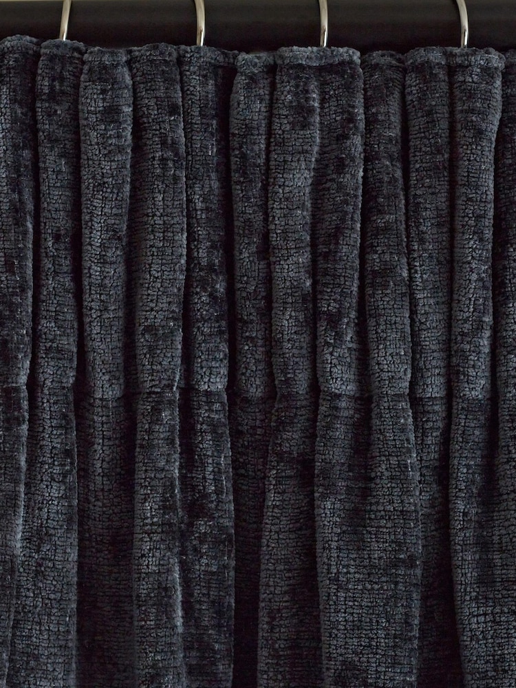 Slate Blue Next Collection Luxe Plush Chenille Pencil Pleat Lined Curtains - Image 5 of 5