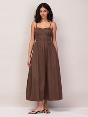 Ro&Zo Brown Ruched Detail Midi Dress - Image 4 of 6