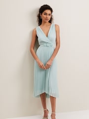 Phase Eight Blue Cressida Pleat Midi Dress - Image 1 of 7