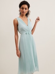 Phase Eight Blue Cressida Pleat Midi Dress - Image 3 of 7