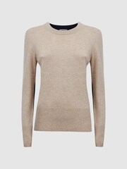 Reiss Cream/Navy Addison Wool Blend Colourblock Jumper - Image 2 of 5