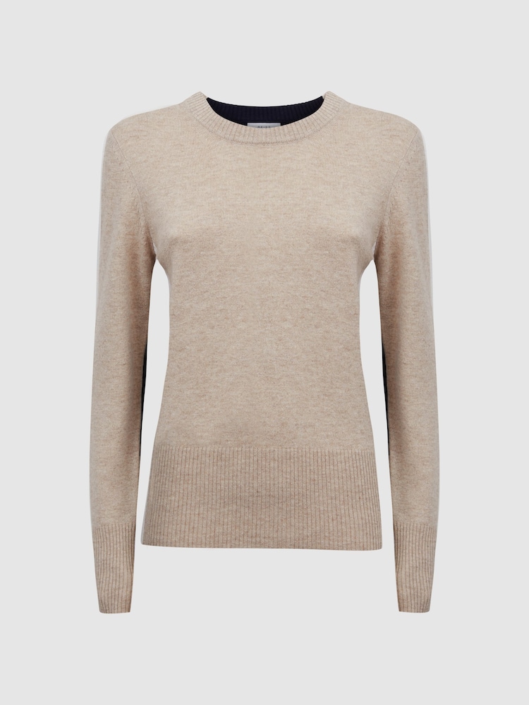 Reiss Cream/Navy Addison Wool Blend Colourblock Jumper - Image 2 of 5