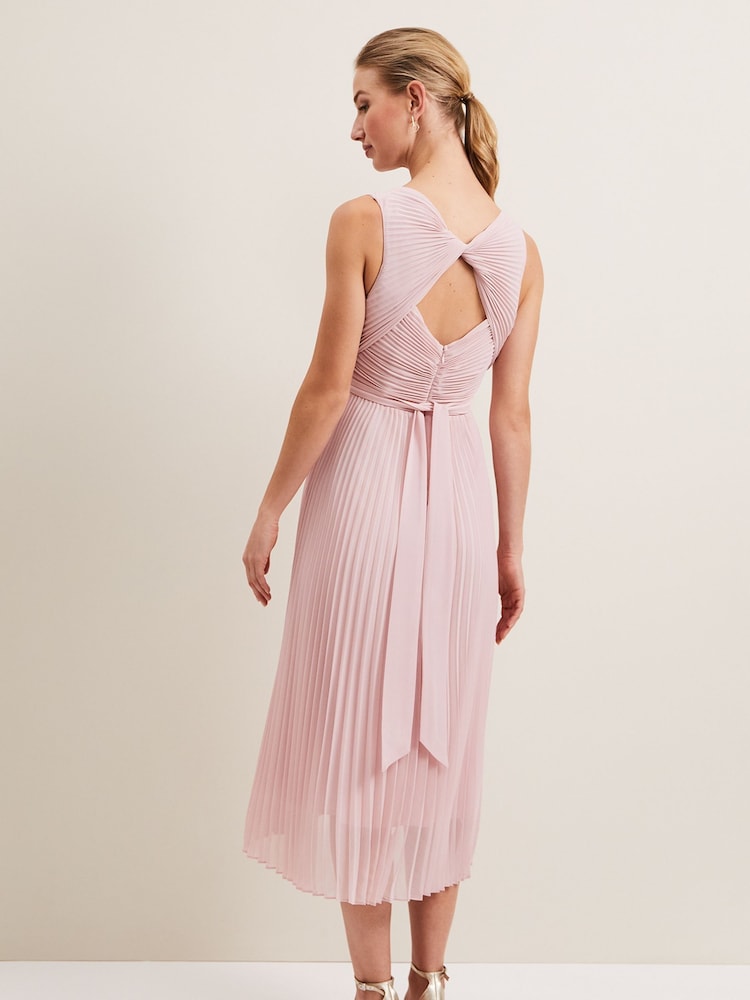 Phase Eight Pink Cressida Pleat Midi Dress - Image 2 of 7