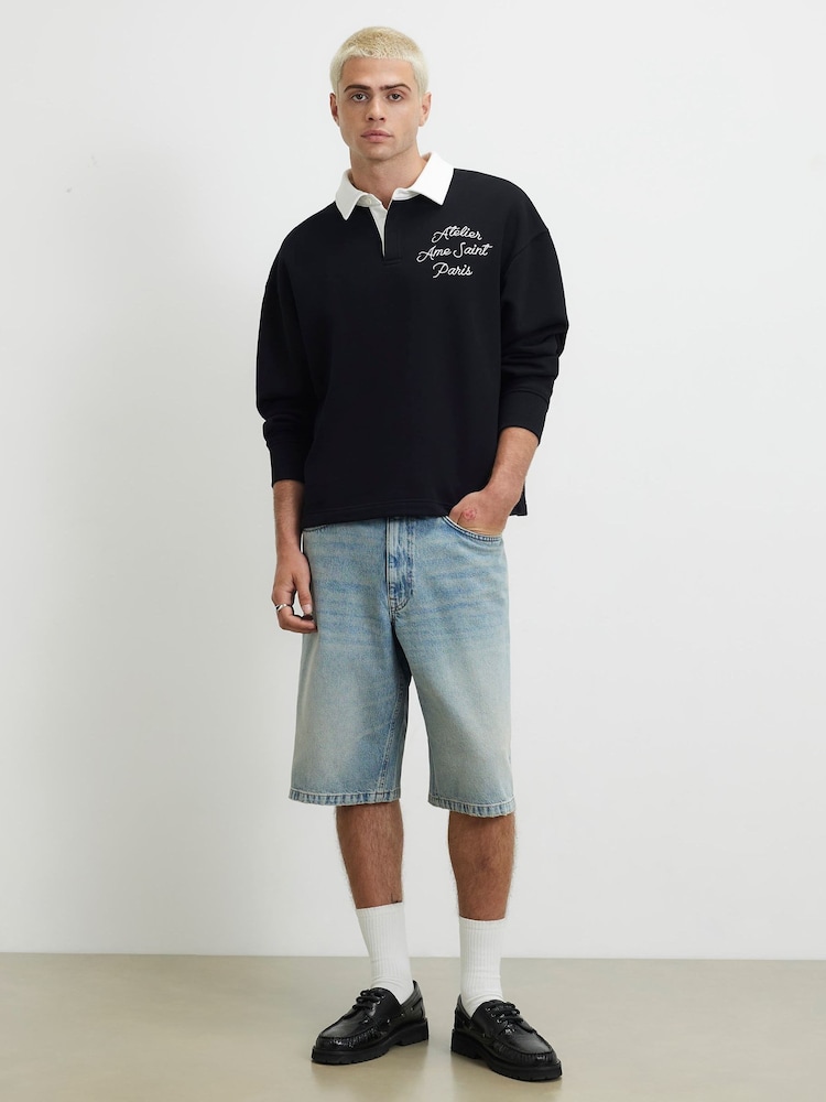 River Island Black Regular Fit Ame Saint Rugby Polo Shirt - Image 2 of 4 River Island Black Regular Fit Ame Saint Rugby Polo Shirt - Image 2 of 4