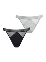 Pour Moi Black G-String Modal and Mesh Knickers 2 Pack - Image 1 of 5