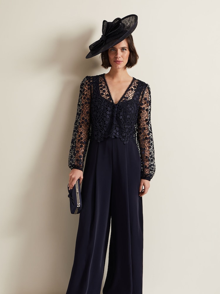 Phase Eight Blue Mariposa Lace Jumpsuit - Image 1 of 6