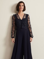 Phase Eight Blue Mariposa Lace Jumpsuit - Image 4 of 6
