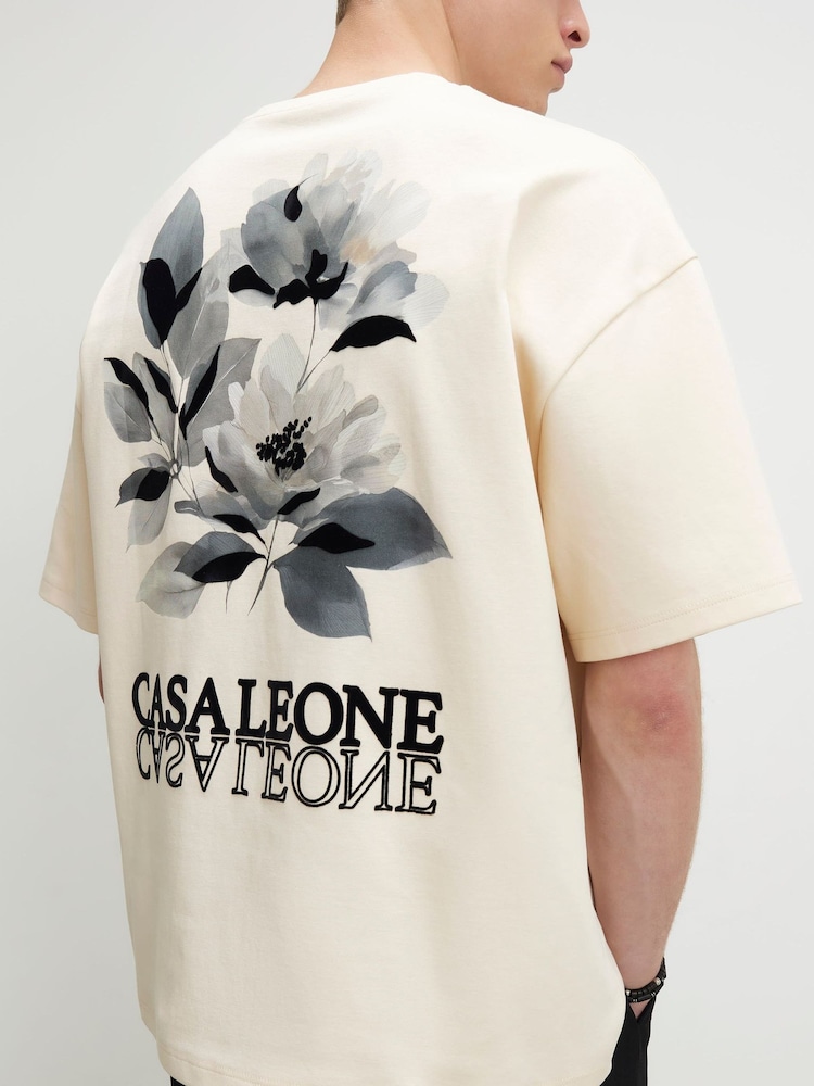 River Island Cream Oversized Casa Leone Graphic Interlock T-Shirt - Image 1 of 4