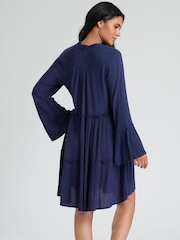 South Beach Blue Crinkle Viscose Pull Over Tiered Beach Dress - Image 2 of 5