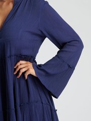 South Beach Blue Crinkle Viscose Pull Over Tiered Beach Dress - Image 5 of 5
