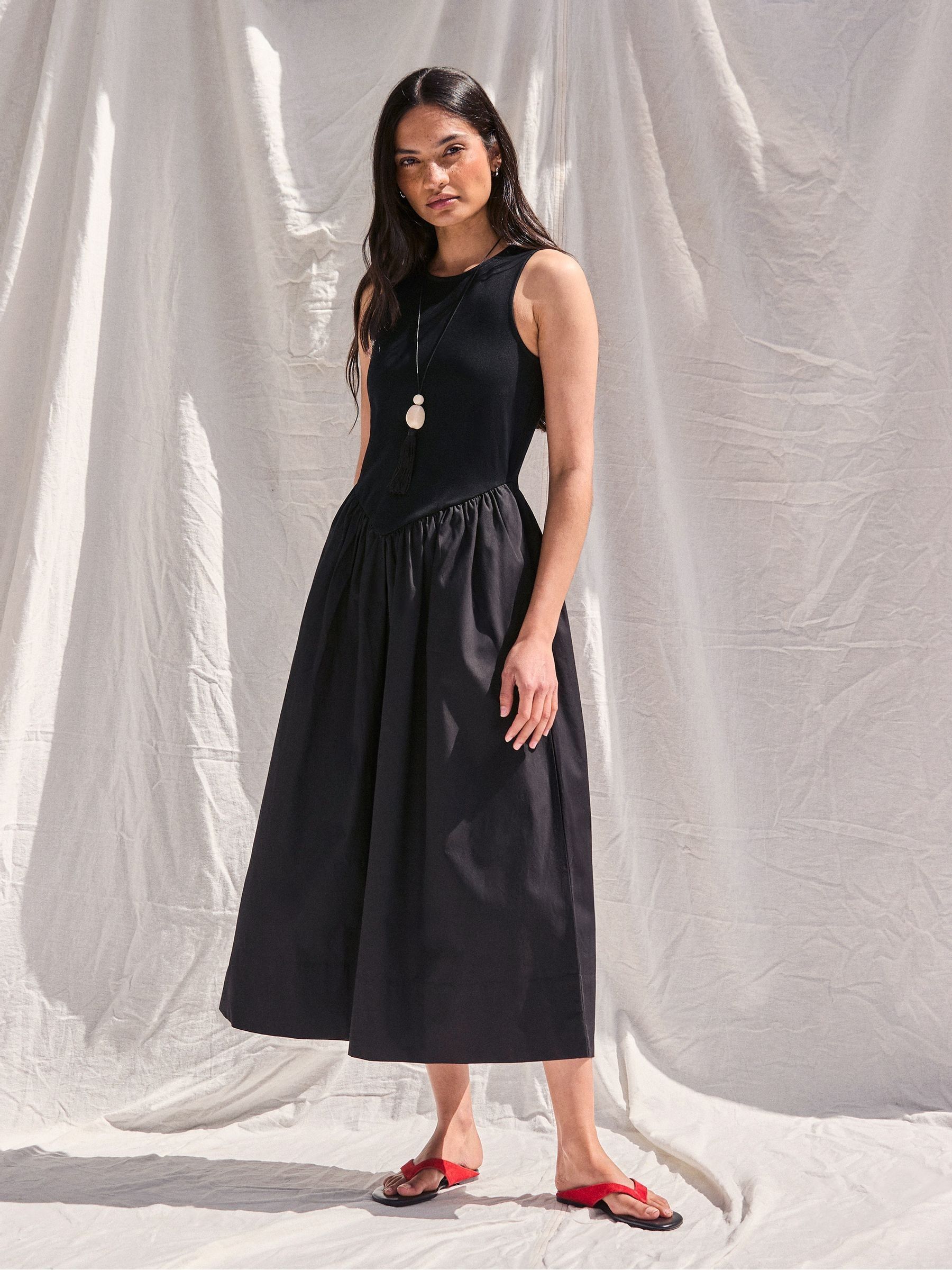 Buy Ro&Zo Black Jersey Bodice Midi Waisted Dress from Next USA