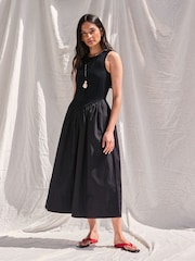 Ro&Zo Black Jersey Bodice Midi Waisted Dress - Image 1 of 5