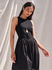 Ro&Zo Black Jersey Bodice Midi Waisted Dress - Image 2 of 5