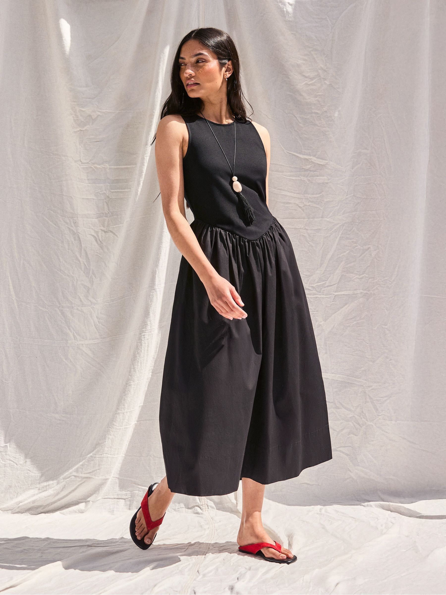 Buy Ro&Zo Black Jersey Bodice Midi Waisted Dress from Next USA
