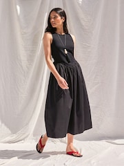 Ro&Zo Black Jersey Bodice Midi Waisted Dress - Image 4 of 5