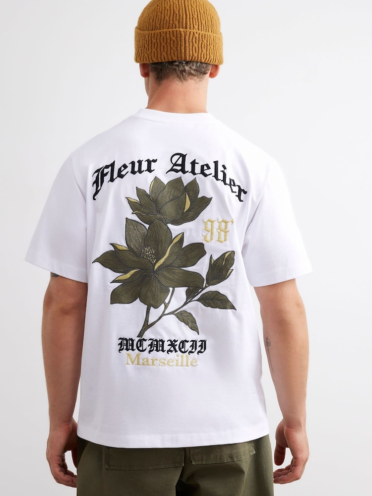 River Island Regular Fit Graphic Marseille puķains T-krekls - Attēls 1 no 4