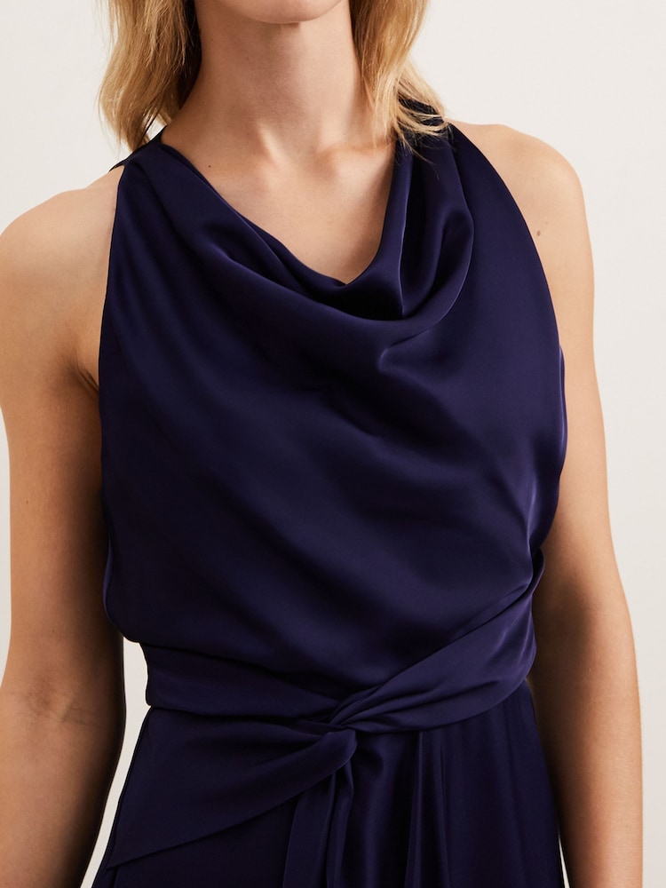 Phase Eight Blue Daliah High Neck Satin Midi Dress - Image 1 of 7