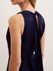 Phase Eight Blue Daliah High Neck Satin Midi Dress - Image 4 of 7