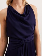 Phase Eight Blue Daliah High Neck Satin Midi Dress - Image 5 of 7