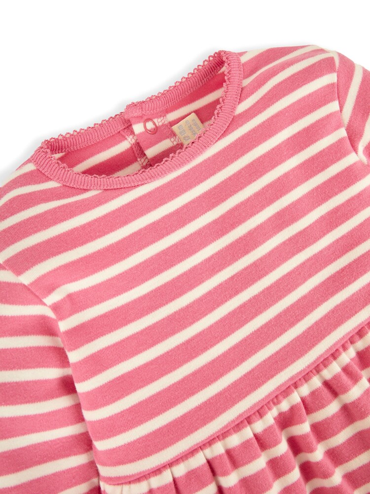 JoJo Maman Bébé Fuchsia Pink Fox & Tractor Girls' Stripe Appliqué Dress - Image 3 of 3