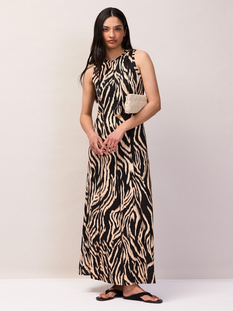 Ro&Zo Black Zebra Print Seam Detail Jersey Dress - Image 1 of 5