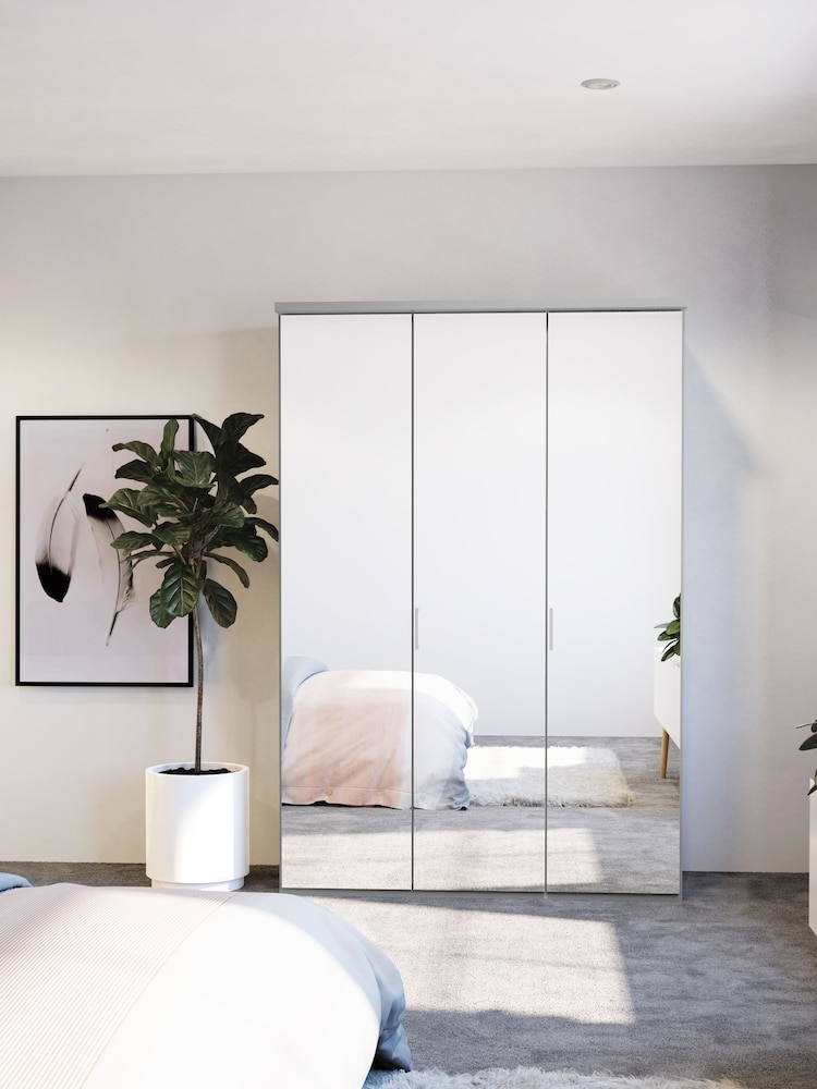 Wiemann Peyton Grey Mirror Semi Fitted Triple Wardrobe - Image 1 of 9