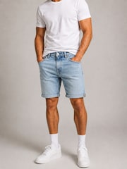 River Island Blue Light Wash Turn Up Shorts - Image 1 of 5