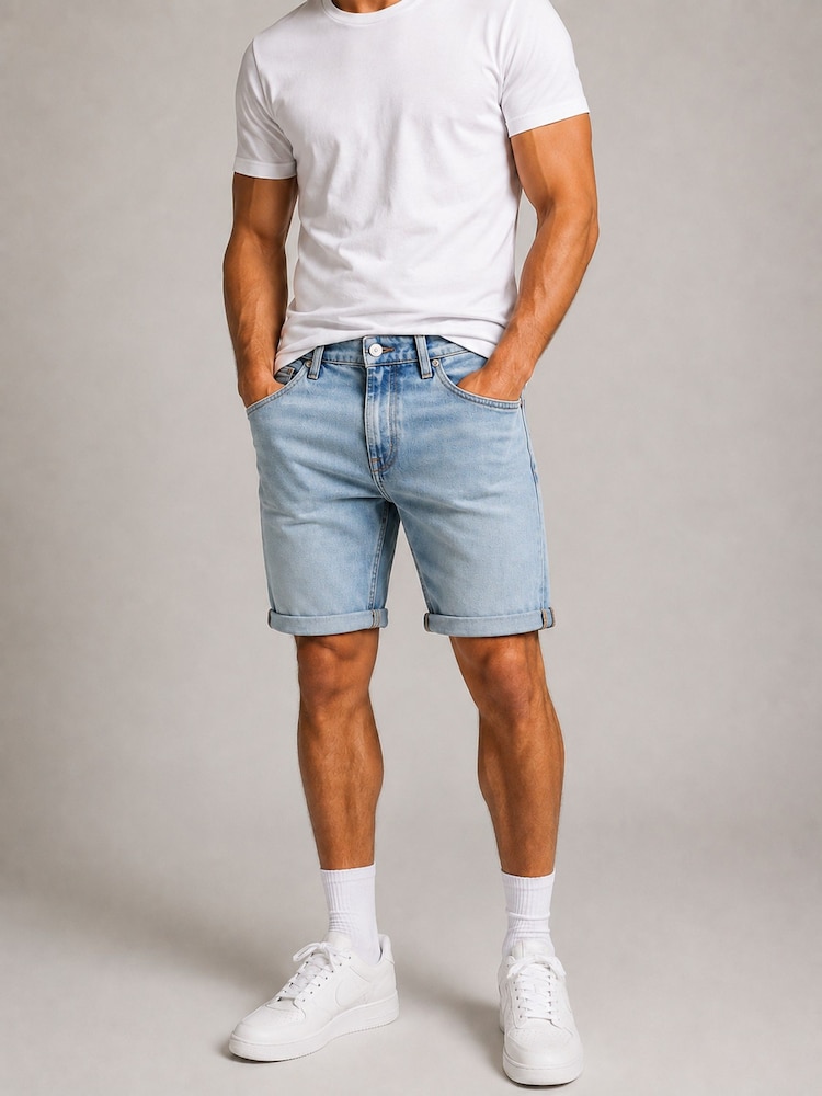 River Island Blue Light Wash Turn Up Shorts - Image 1 of 5