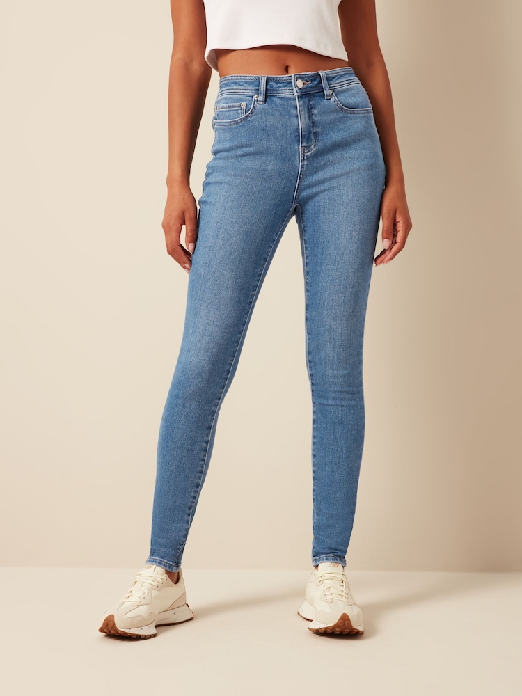 Mid Blue Cosy Brushed Skinny Jeans - Image 1 of 10