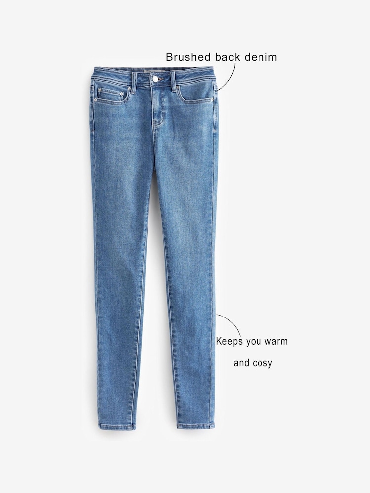 Mid Blue Cosy Brushed Skinny Jeans - Image 10 of 10