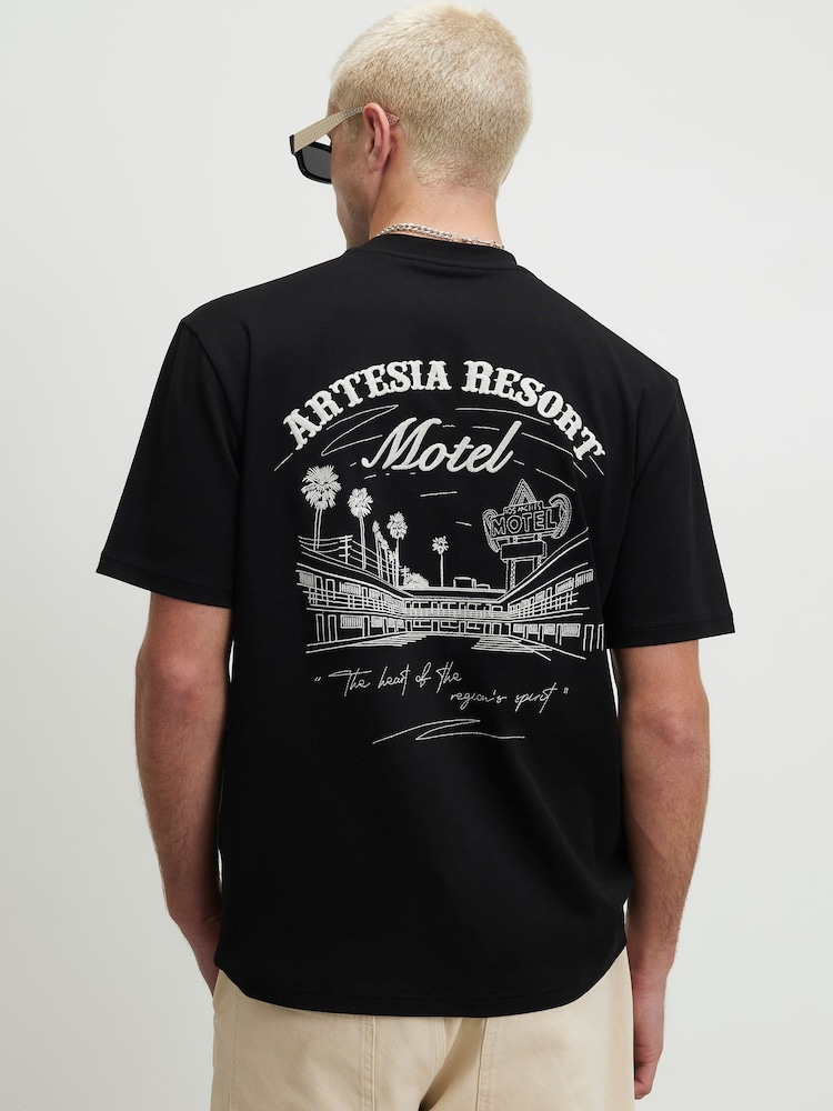 River Island Black Oversized Graphic Artesia Motel T-Shirt - Image 1 of 4