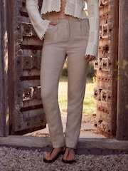 Natural Linen Blend Taper Trousers - Image 2 of 6